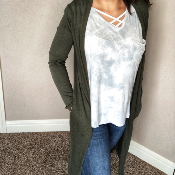 New Dark Olive Zenana Outfitters Sweater Cardigan - Picture 5 of 8